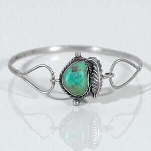 Vintage Navajo Sterling Silver Turquoise Slim Cuff Bracelet 925 Hook Clasp